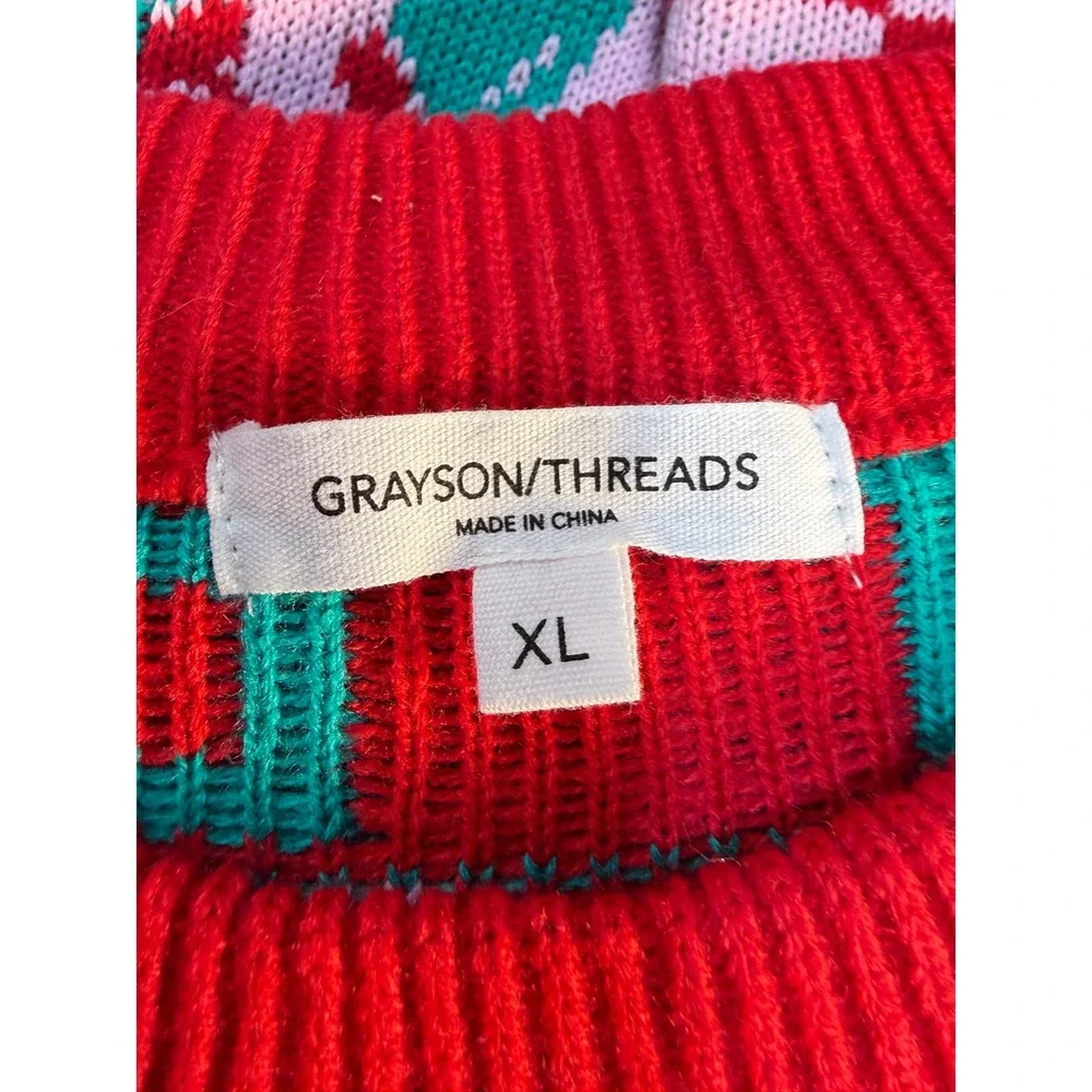 Grayson Threads Sweater Womens XL Red Green Santa Baby Ugly Xmas Checkerboard